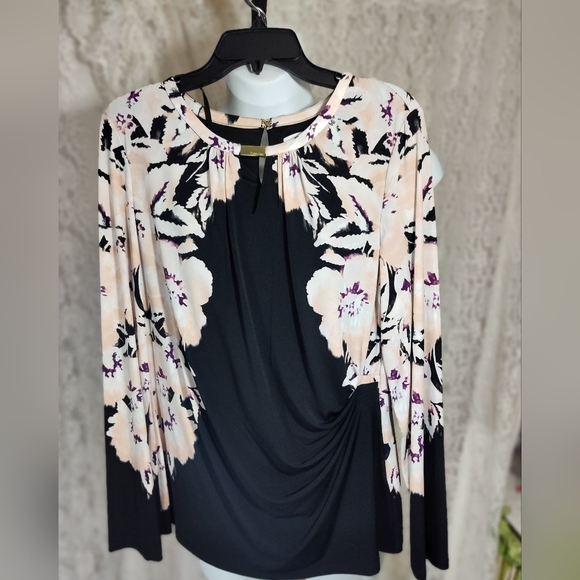 Calvin Klein Black and Cream Blush Pink Floral Blouse Nwot - Picture 1 of 2